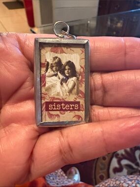 Sisters Rectangular Photo Pendant in Silver-Tone